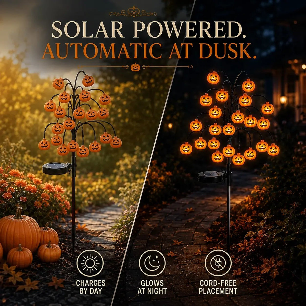 🎃Halloween Solar Pumpkin Spider Stake Lights, Auto On Off Waterproof Outdoor Pathway Lights For Yard Lawn Garden Decor