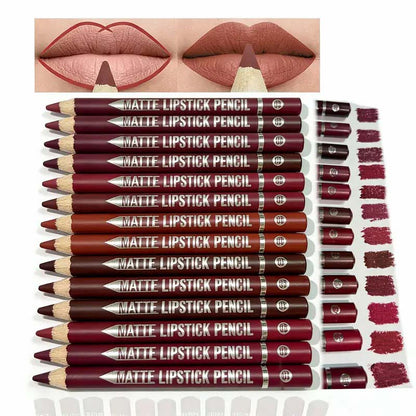 👄12Pcs Matte Lip Liner With Sharpener Set Waterproof Smudgeproof Precise Contour Lipstick Pens