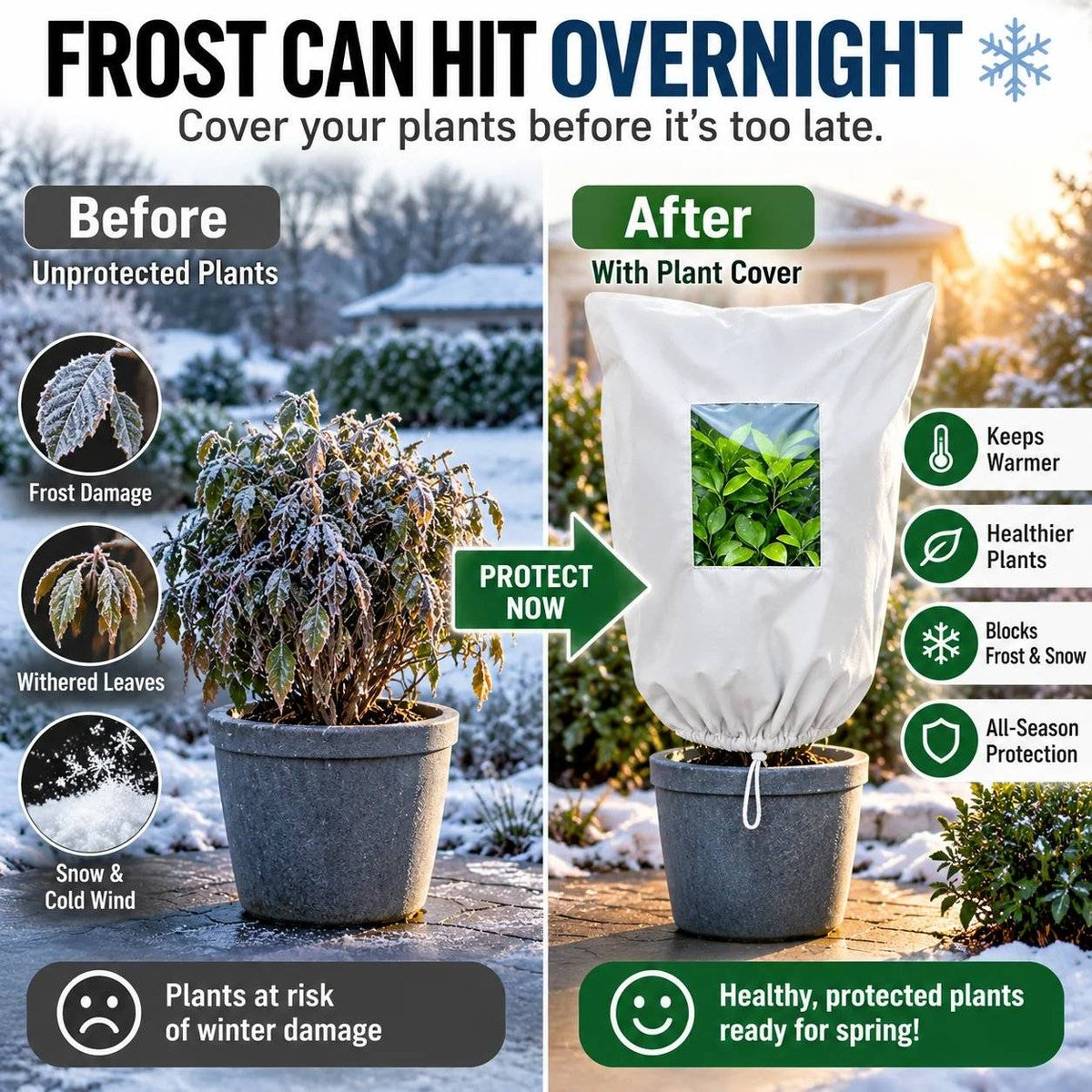 🌿 Plant Frost Protection Cover – Breathable, reusable cover for shrubs, potted plants, and young trees