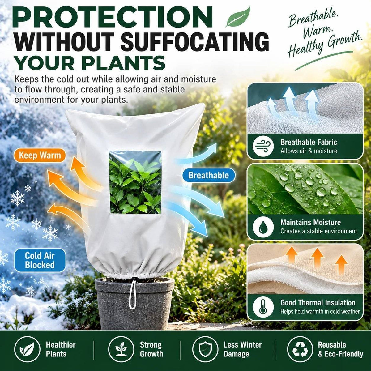 🌿 Plant Frost Protection Cover – Breathable, reusable cover for shrubs, potted plants, and young trees