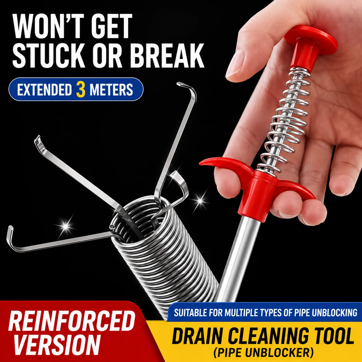Professional Drain Cleaning Tool for Unclogging Kitchen Sinks, Bathroom Drains, and Blocked Toilets