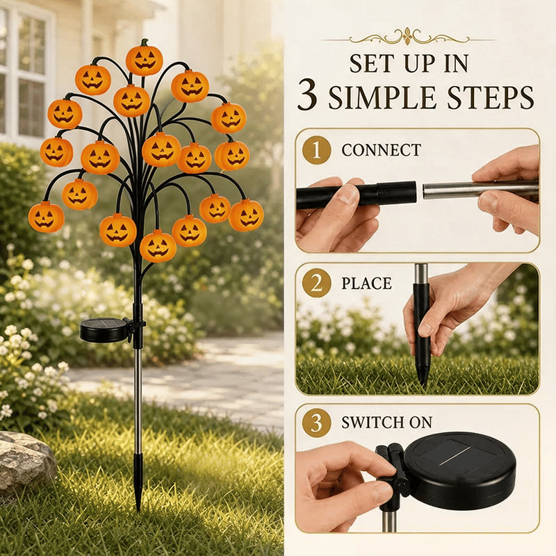 🎃Halloween Solar Pumpkin Spider Stake Lights, Auto On Off Waterproof Outdoor Pathway Lights For Yard Lawn Garden Decor