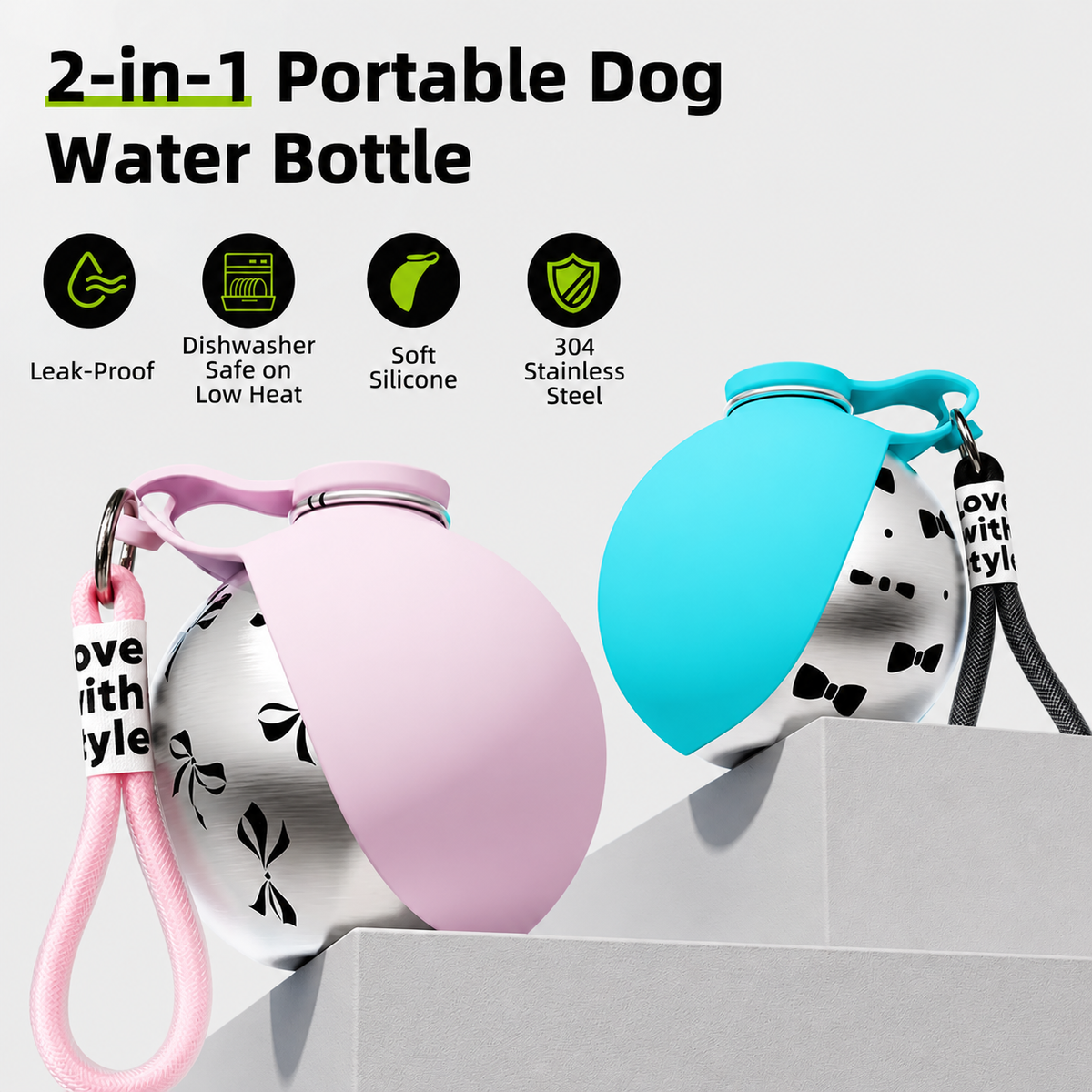 2-in-1 Portable Dog Water Bottle for Small Dogs - Leak-Proof
