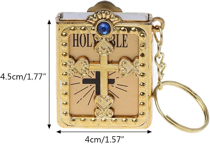 Mini Holy Bible Keychain Religious Favor Christian Jesus Keychain Keyring (Golden and Silver)
