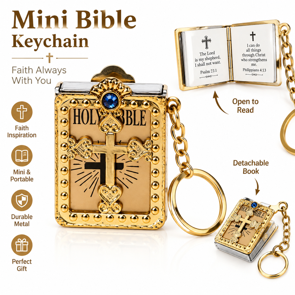Mini Holy Bible Keychain Religious Favor Christian Jesus Keychain Keyring (Golden and Silver)