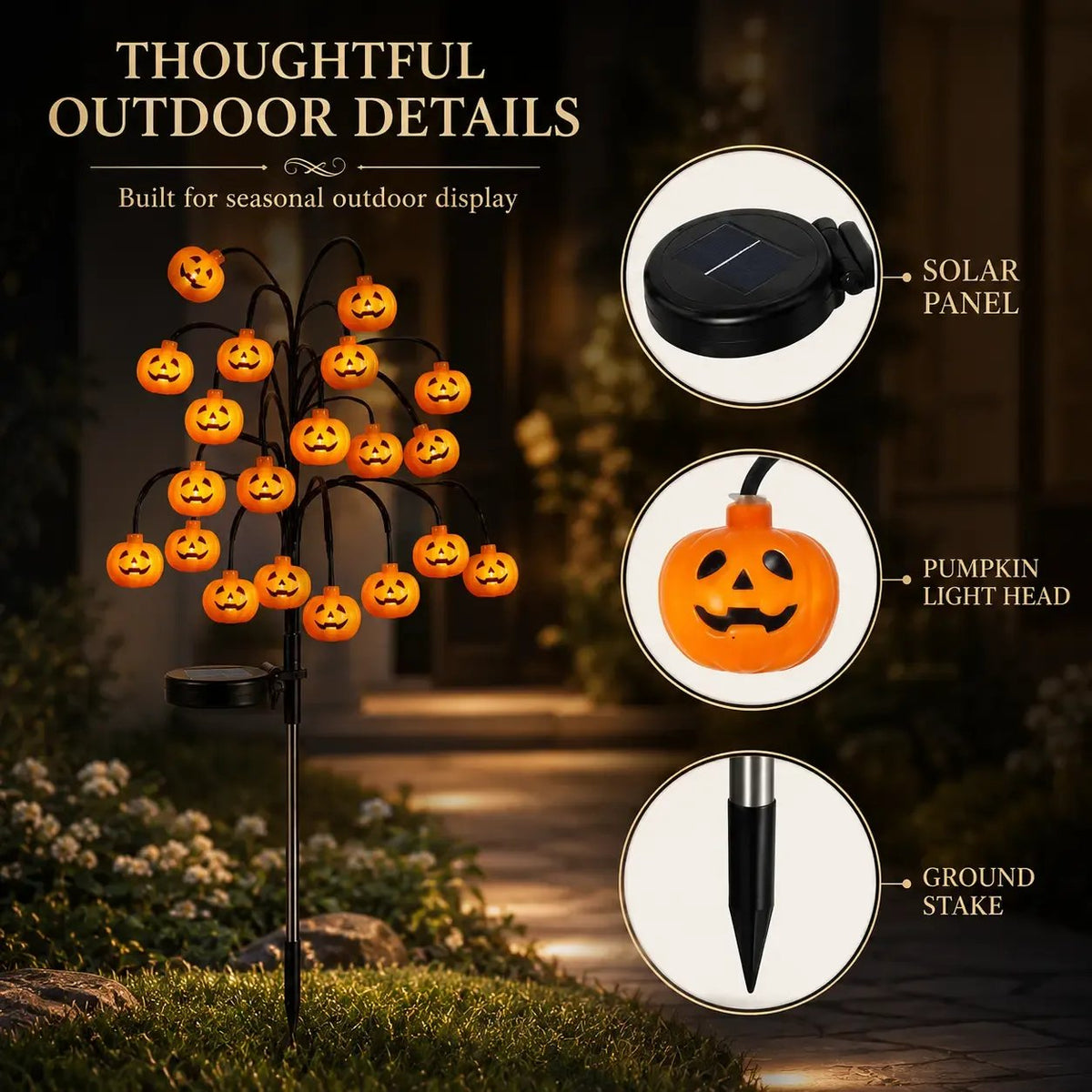 🎃Halloween Solar Pumpkin Spider Stake Lights, Auto On Off Waterproof Outdoor Pathway Lights For Yard Lawn Garden Decor