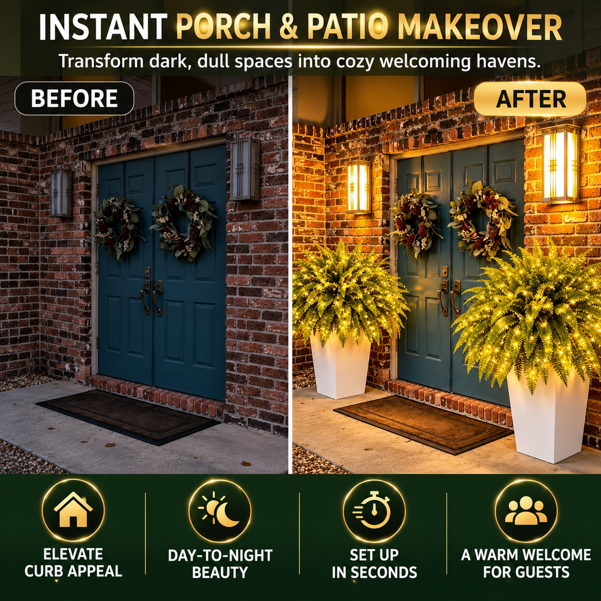 💛Glowing Boston Ferns with Lights – 🌿 Zero Watering, Zero Maintenance