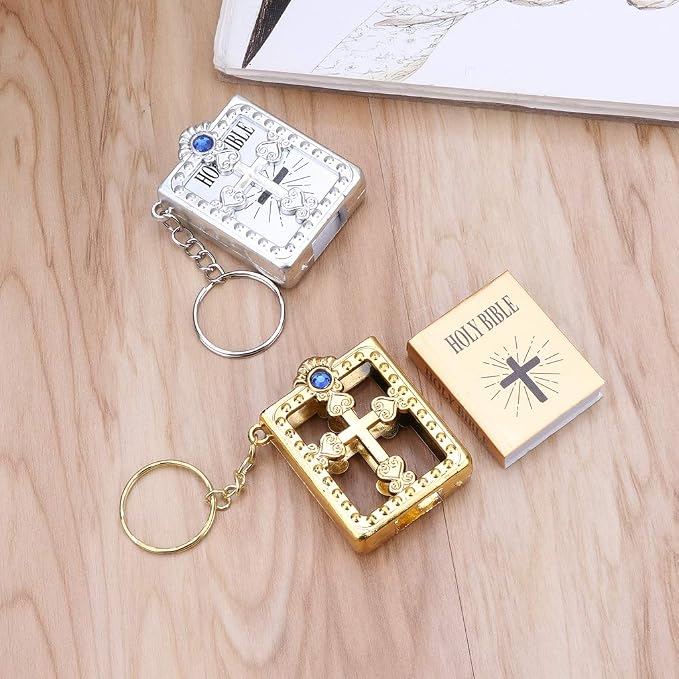 Mini Holy Bible Keychain Religious Favor Christian Jesus Keychain Keyring (Golden and Silver)