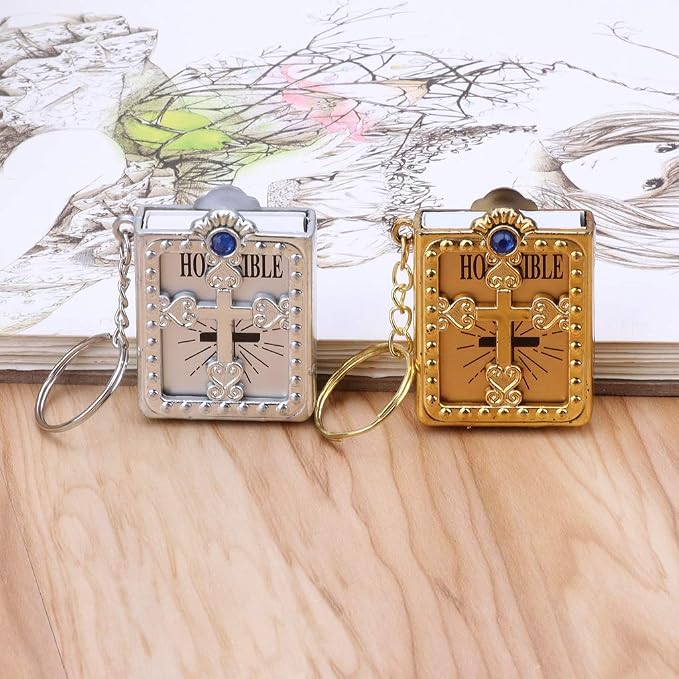 Mini Holy Bible Keychain Religious Favor Christian Jesus Keychain Keyring (Golden and Silver)