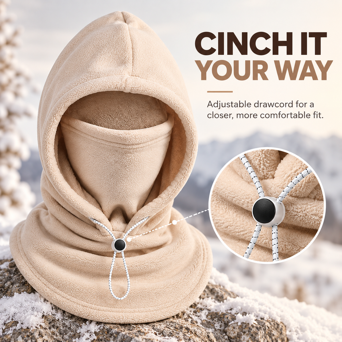 3-in-1 Winter Fleece Balaclava Hood - Warm Face, Ear & Neck Cover