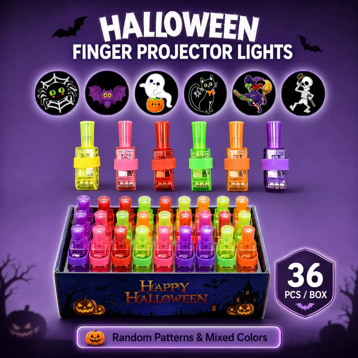 👻 Halloween Finger Projector Rings – LED Party Favors for Kids🎃