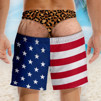 🔥 50% OFF🎁Funny Patriotic Men’s Swim Trunks – Personalized Wide Load Beach Shorts
