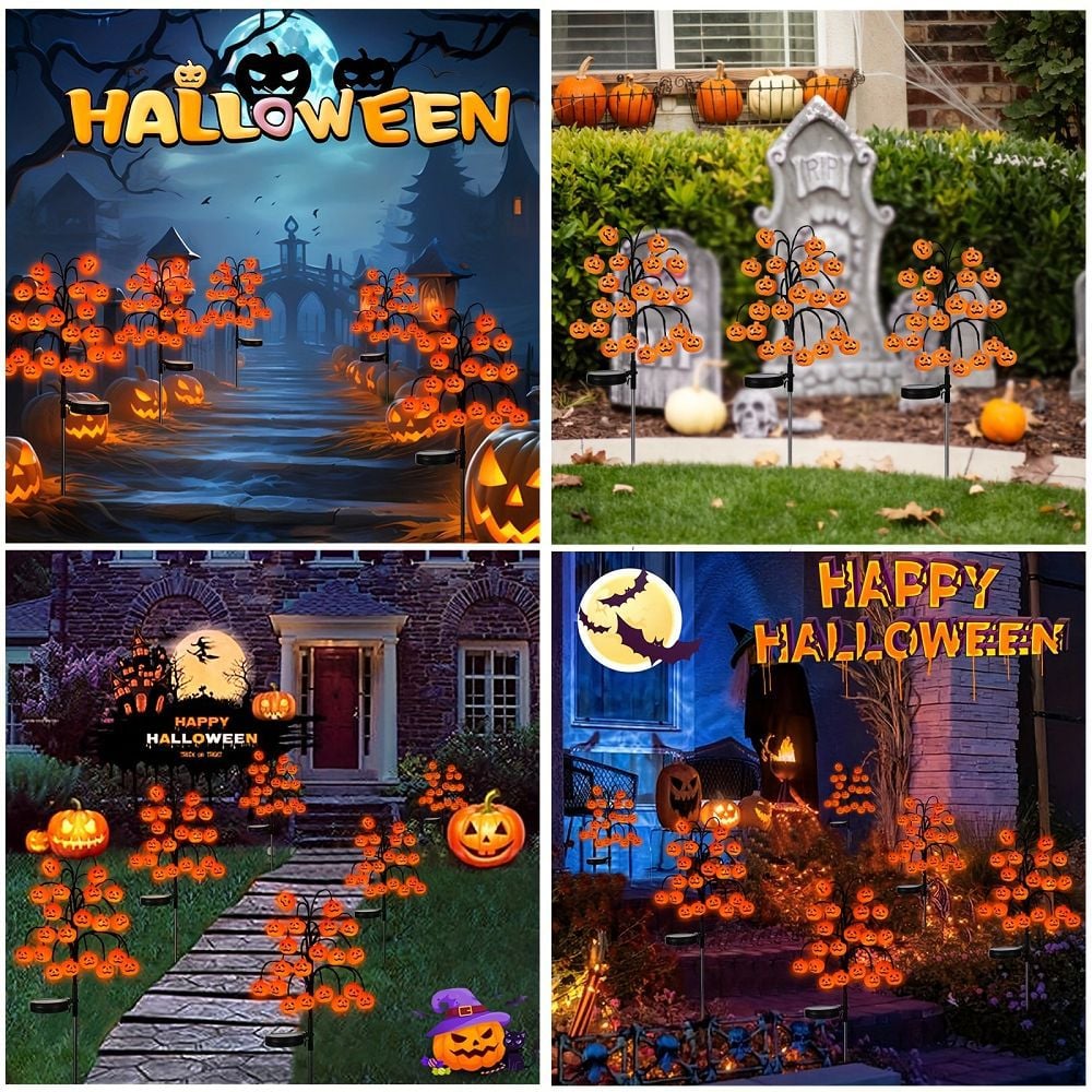 🎃Halloween Solar Pumpkin Spider Stake Lights, Auto On Off Waterproof Outdoor Pathway Lights For Yard Lawn Garden Decor
