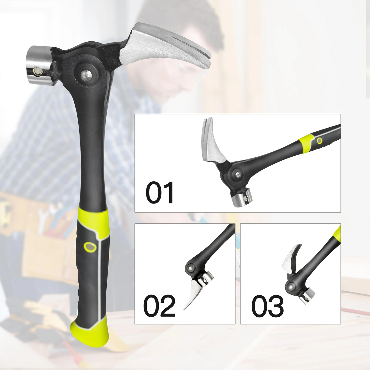 16 oz Claw Hammer with Magnetic Nail Starter and Rip Claw, 1-4 Pcs