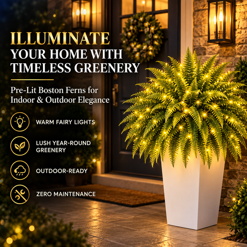 💛Glowing Boston Ferns with Lights – 🌿 Zero Watering, Zero Maintenance