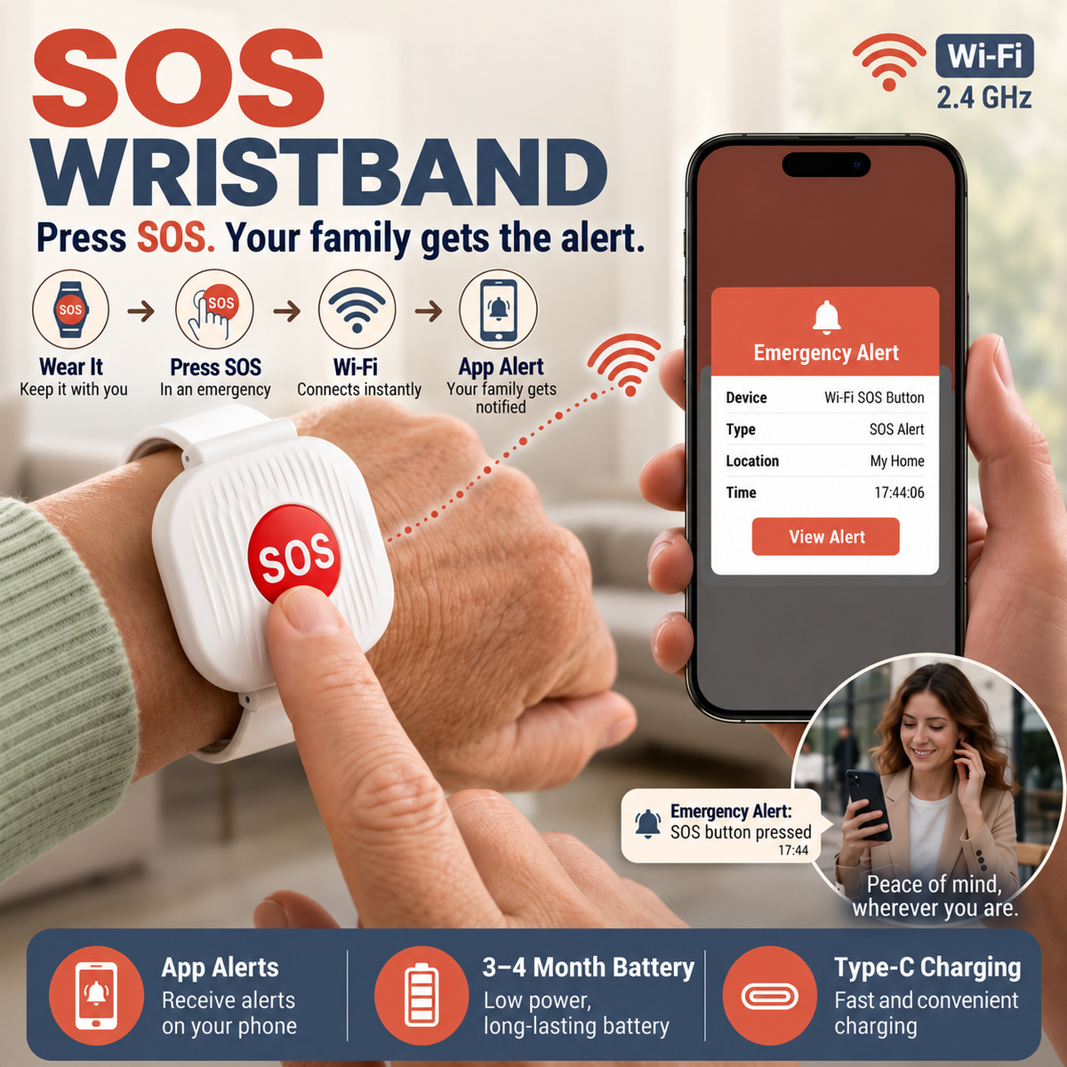 ❤️Emergency Bracelet with SOS Button for Seniors