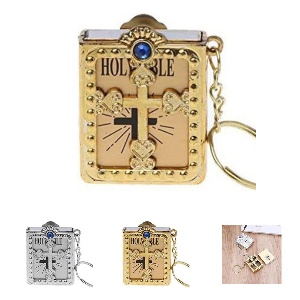 Mini Holy Bible Keychain Religious Favor Christian Jesus Keychain Keyring (Golden and Silver)