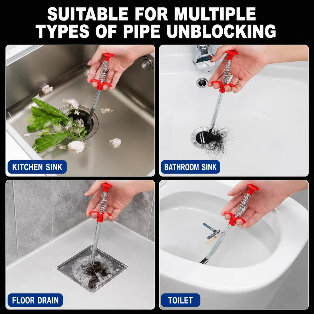 Professional Drain Cleaning Tool for Unclogging Kitchen Sinks, Bathroom Drains, and Blocked Toilets