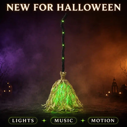 Animated Halloween Witch Broom with Lights, Music & Motion