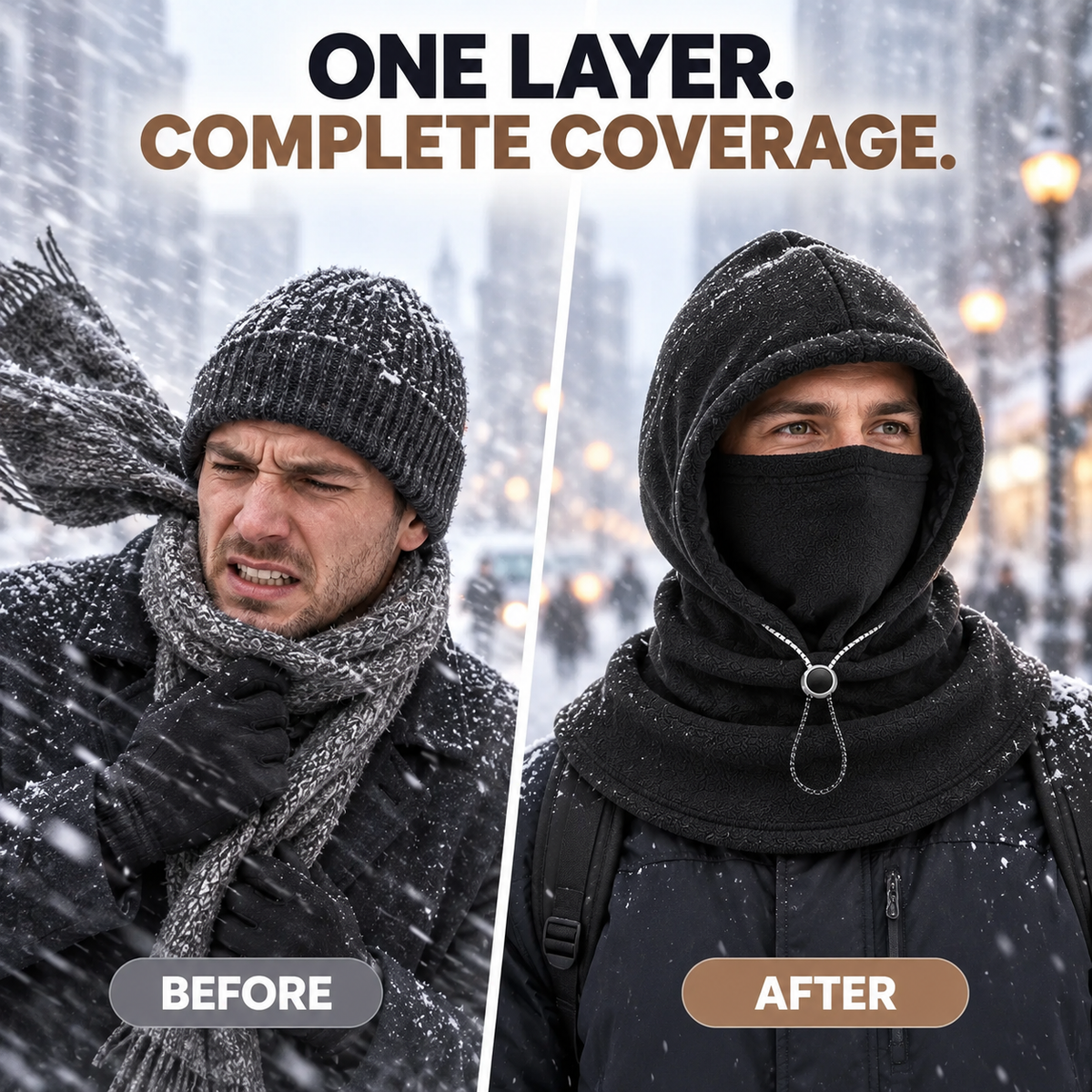 3-in-1 Winter Fleece Balaclava Hood - Warm Face, Ear & Neck Cover