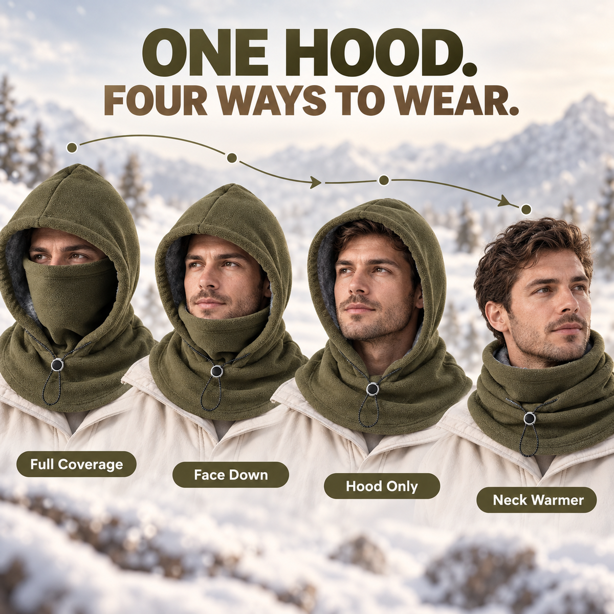 3-in-1 Winter Fleece Balaclava Hood - Warm Face, Ear & Neck Cover